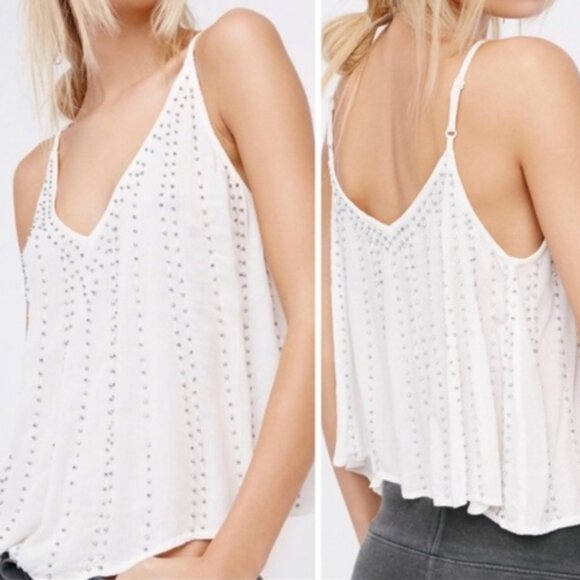 Free People Crystal Embellished Tank Top Medium Ivory Sleeveless Straps - Picture 1 of 10